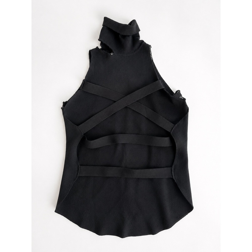Ronny Kobo Black Open Back Bandage Knit Halter Top XS Needs Fixing